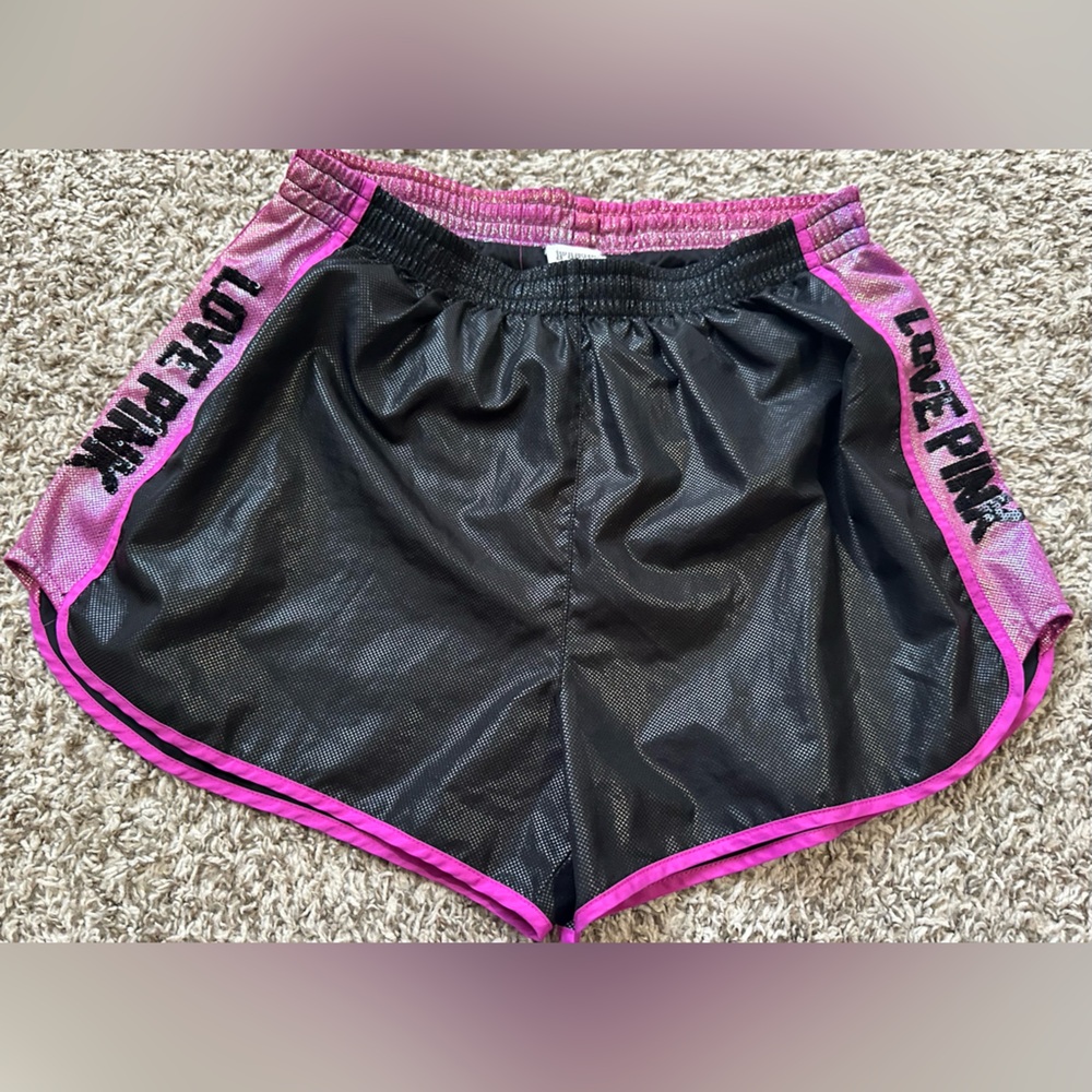 VICTORIA'S SECRET PINK Campus Shorts BLACK & PURPLE